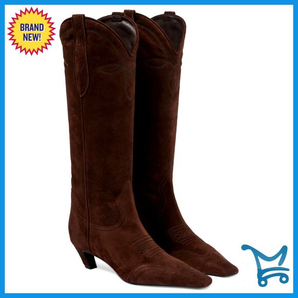Knee High Cowboy Boots Pointed Toe Kitten Heel Pull On Wide Calf